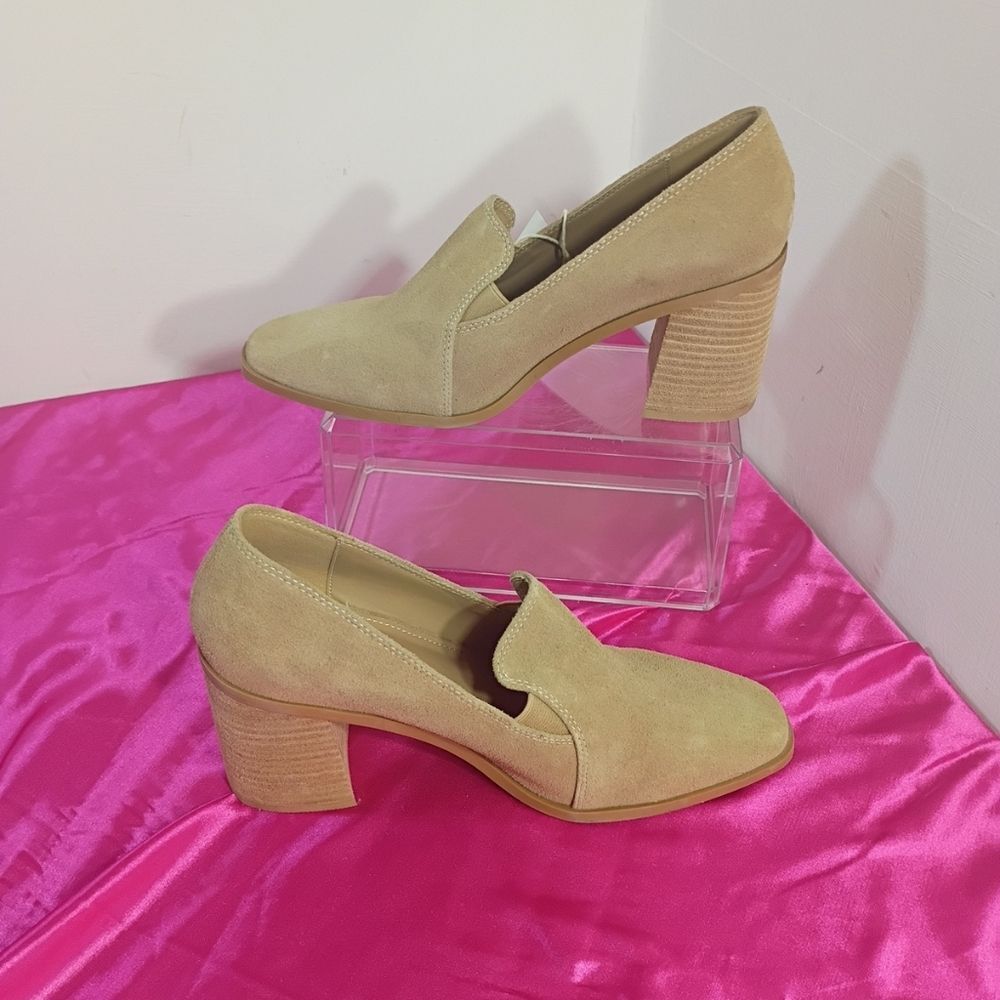 JOIE Wevenly Women's SZ 8 Suede Loafers Block Heels Shoes Beige . - Picture 3 of 10